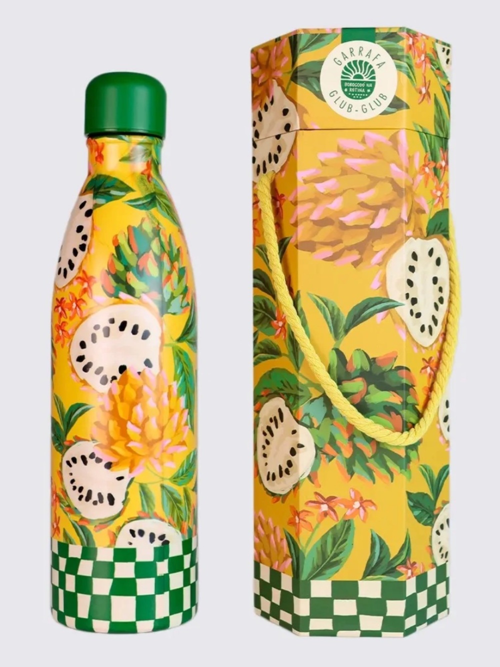 Farm Rio x Anthropologie Tropical Print Water Bottle With Box in Yellow Green